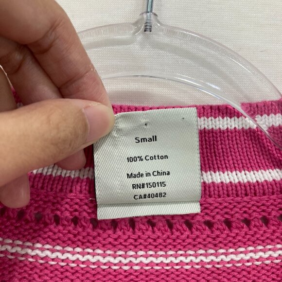 Varley Antonia Pink White Striped Preppy Relaxed Cardigan Sweater size Small - Picture 4 of 10